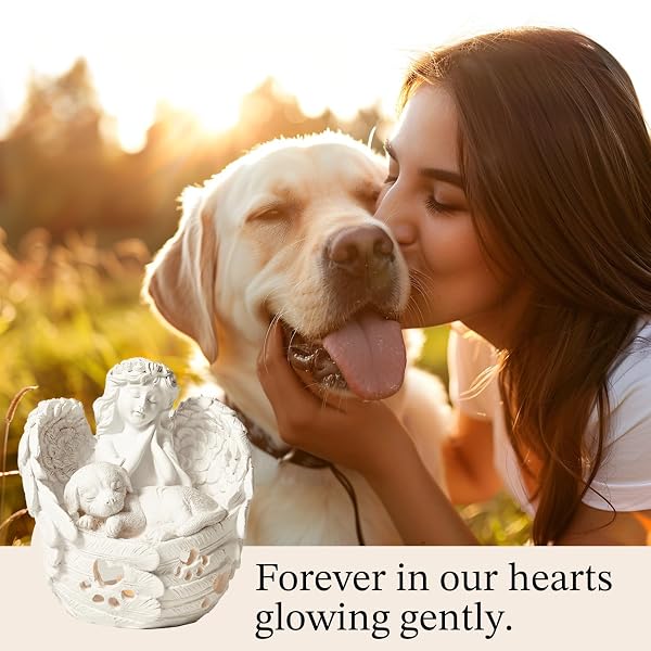 AQNTQCN DOG MEMORIAL GIFTS FOR LOSS OF DOG, PET MEMORIAL GIFTS FOR DOGS, RESIN ANGEL STATUES WITH LED CANDLE, PET SYMPATHY GIFT(LARGE), FOR HOME DECOR OR DESK (LARGE)