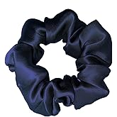 SALE!! Mulberry Silk Scrunchies and Hair Ties - 16 Momme, 100% Pure Silk, for Women and Girls with Curly, Thick or Thin Hair - Black Satin Sleep (1, 09 navy)