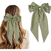 STGDAK Hair Bow Clips Elegant Bows Sage Green Bows Satin Ribbon Bow Large Bowknot Barrette Metal Clips St. Patrick's Day Hair Accessories For Women Girls Mardi Gras