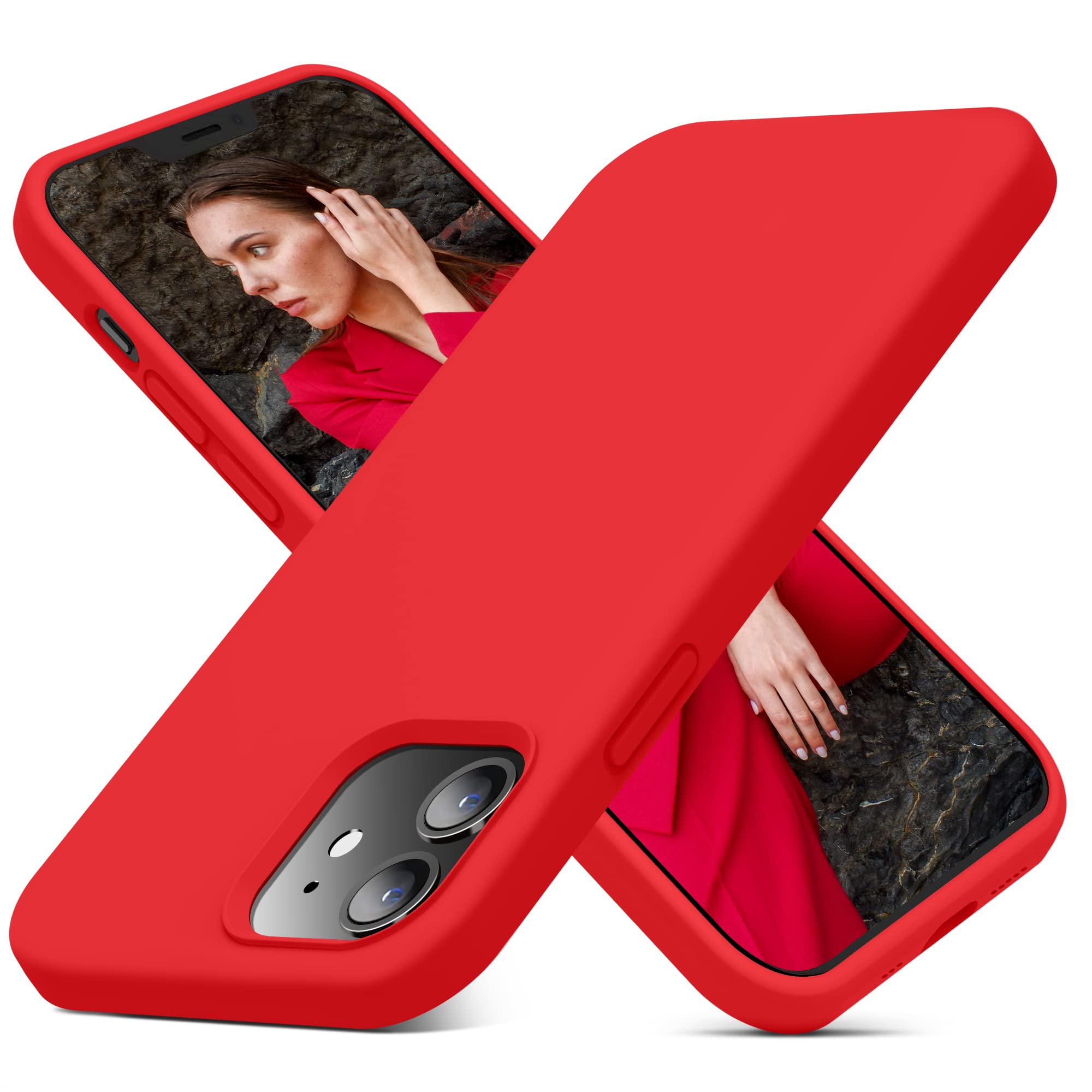 Photo 1 of JELE Shockproof Designed for iPhone 12/iPhone 12 Pro Case, Liquid Silicone Phone Case with [Soft Anti-Scratch Microfiber Lining] Military Grade Drop Protection Slim Thin Cover, 6.1 inch, Red