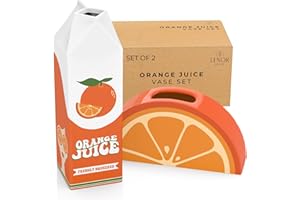 LENOR DECOR Orange Juice Vase, 2 Vase Set. Ceramic Vase and Sliced Orange Vase. Unique Vases for Flowers. Funky Home Decor. Colorful Vintage Retro Weird Eclectic Groovy Cool Kawaii Room Maximalist Decor