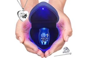YMBEST Small Keepsake Urns Comes with Heart Box w/Light (Battery Replaceable)- Best Memorial Gifts for Loss of Loved One - Mini Cremation Urn w/Urn Necklace - Miniature Ashes Holder Tiny Sharing Token Urn