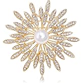 14K Gold Plated Flower Brooch Pin for Women Girls Simulated Pearl Rhinestone Floral Pin Clip Lapel Sweater Scarves Dress Suit Jackets Collar Corsage Brooches Pins Delicate Decoration Jewelry Gifts