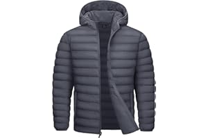 TACVASEN Men's Hooded Puffer waterproof Down Alternative Jacket Insulated Lightweight Windbreaker Quilted Coat
