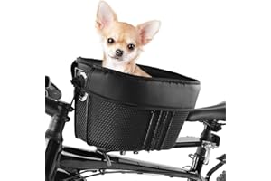 SOUUXIU Dog Bike Basket Stable with Safety Strap Mountain Bike Rack Basket Pet Carrier for Dog Cat fits Mountain Bikes or Folding Bikes for Cycling Shopping Outings, Max Bearing Weight:16.5lbs