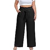 OLRIK Women's Plus Size Pants Adjustable High Waist Wide Leg Palazzo Casual Trousers with Pockets Spring Clothes