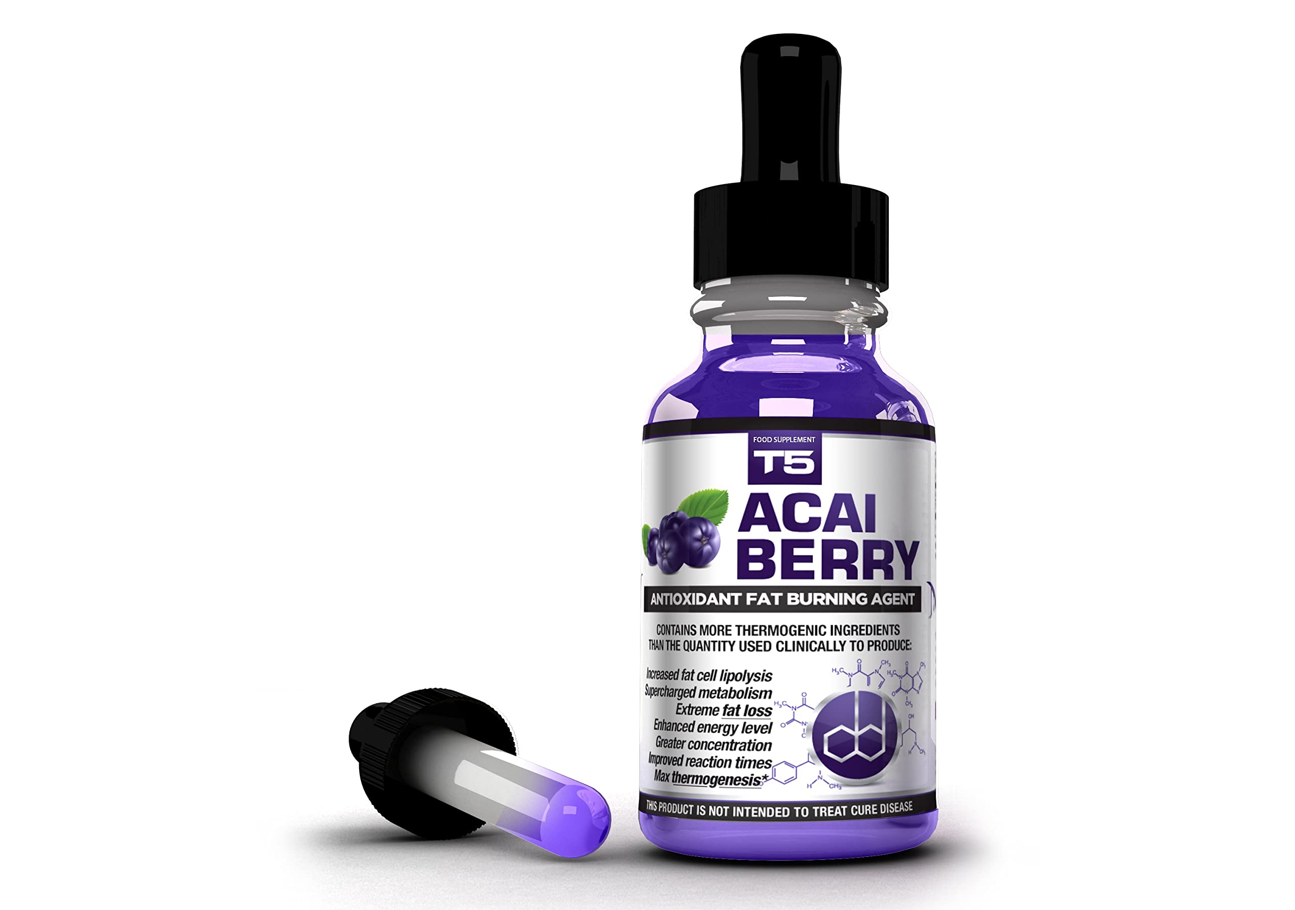 T5 Acai Berry Serum: Maximum Strength Antioxidant Fat Burner - Fast Acting Weight Loss & Detox (1 Month Supply)
