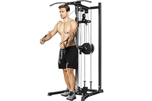 Soozier Cable Machine, Dual Pulley System with Pull up Bar and 14 Adjustable Positions, Cable Crossover Machine Home Gym Fitn