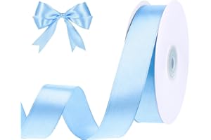 woric Blue Ribbon 1 Inch 50 Yards Light Baby Blue Satin Ribbon for Baby Bridal Shower Beach Wedding Hair Bow Pool Party Gift Wrapping