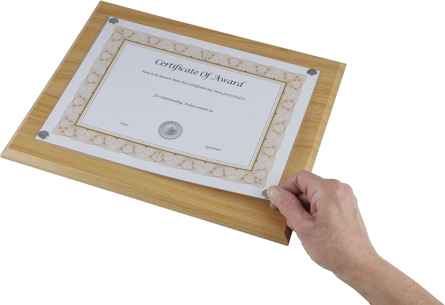 Nudell 8.5" x 11" Award Plaque with Exclusive Easy-load Magnetic Clear Cover System (actual dimensions 10.5" x 13"), Mahogany (18868) : Office Products