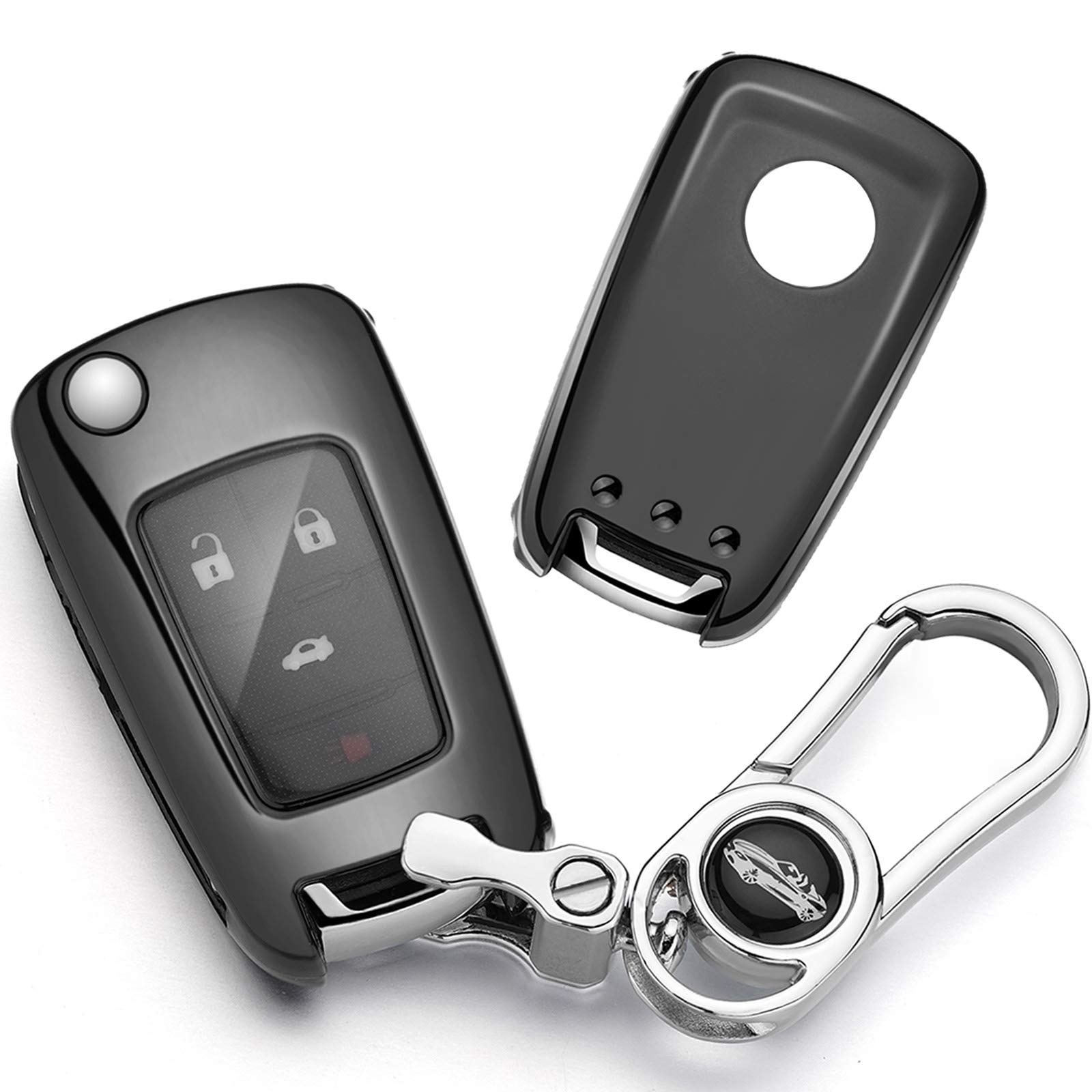 TPU Car Key Fob Cover for Vauxhall & Opel,2-3 Buttons Car Key Protective Case with Keychain, Suitable for Corsa/Astra/Mokka/Sport/Adam/Vectra/Zafira/Merica/Insigania,etc.- Black