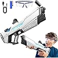 Skirfy Electric Water Gun for Kids Adults with Led Light, Outdoor Automatic Suction Squirt Guns Muzzle Flame, Water Guns Summer Beach Pool Lawn Party Games（White）