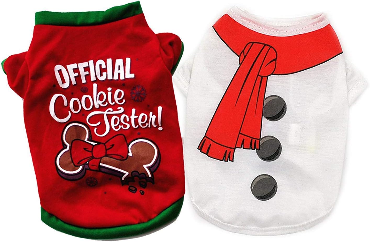 Ollypet Pack of 2 Christmas Clothes for Dogs - Warm Soft 100% Cotton Pet Santa & Snowman Costume - Festive Christmas Themed Dog Sweaters for Dogs and Cats, Autumn & Winter