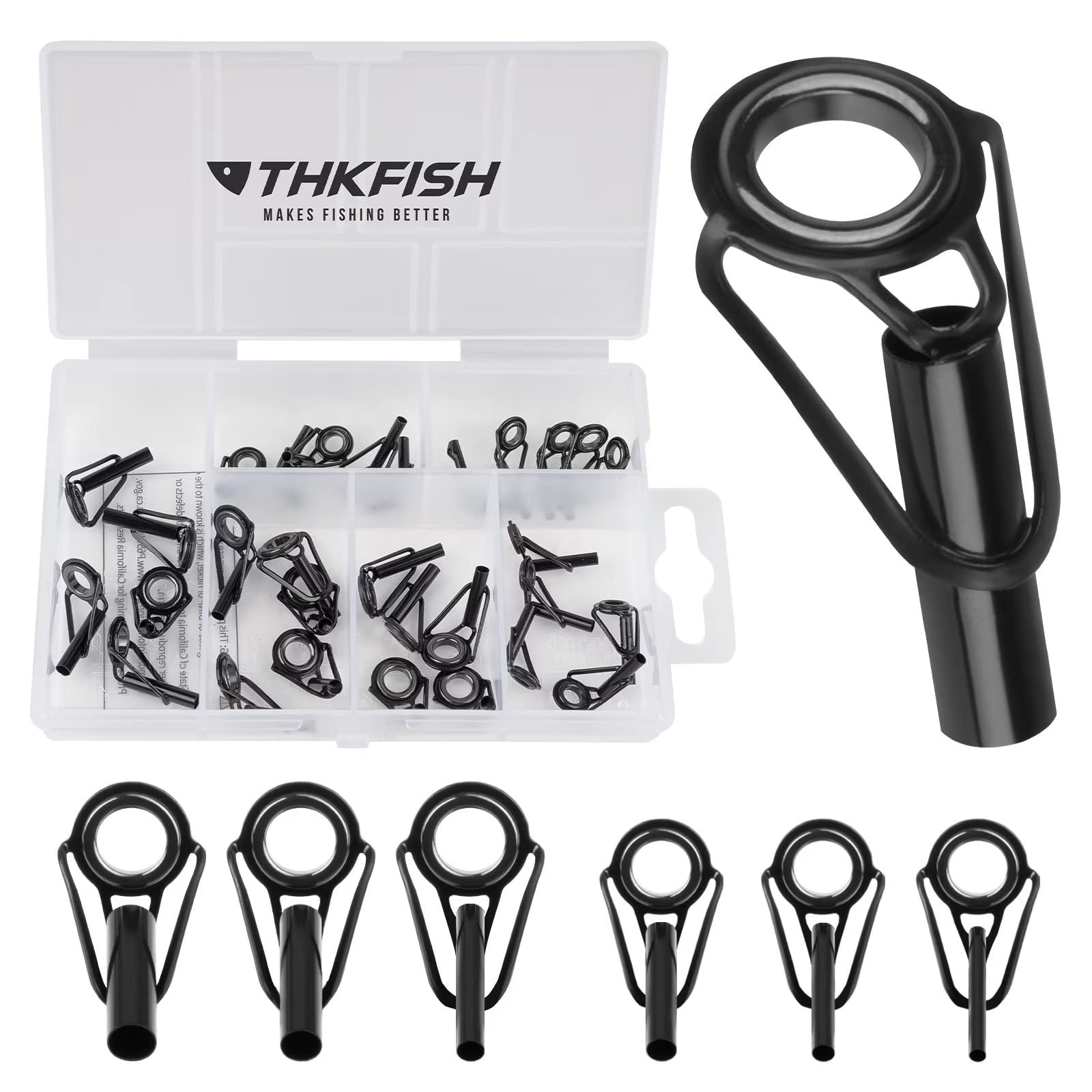 THKFISH Fishing Rod Repair Kit Rod Tip Repair Kit Stainless Steel Ceramic Ring Guide 6Sizes 30pcs Big Style