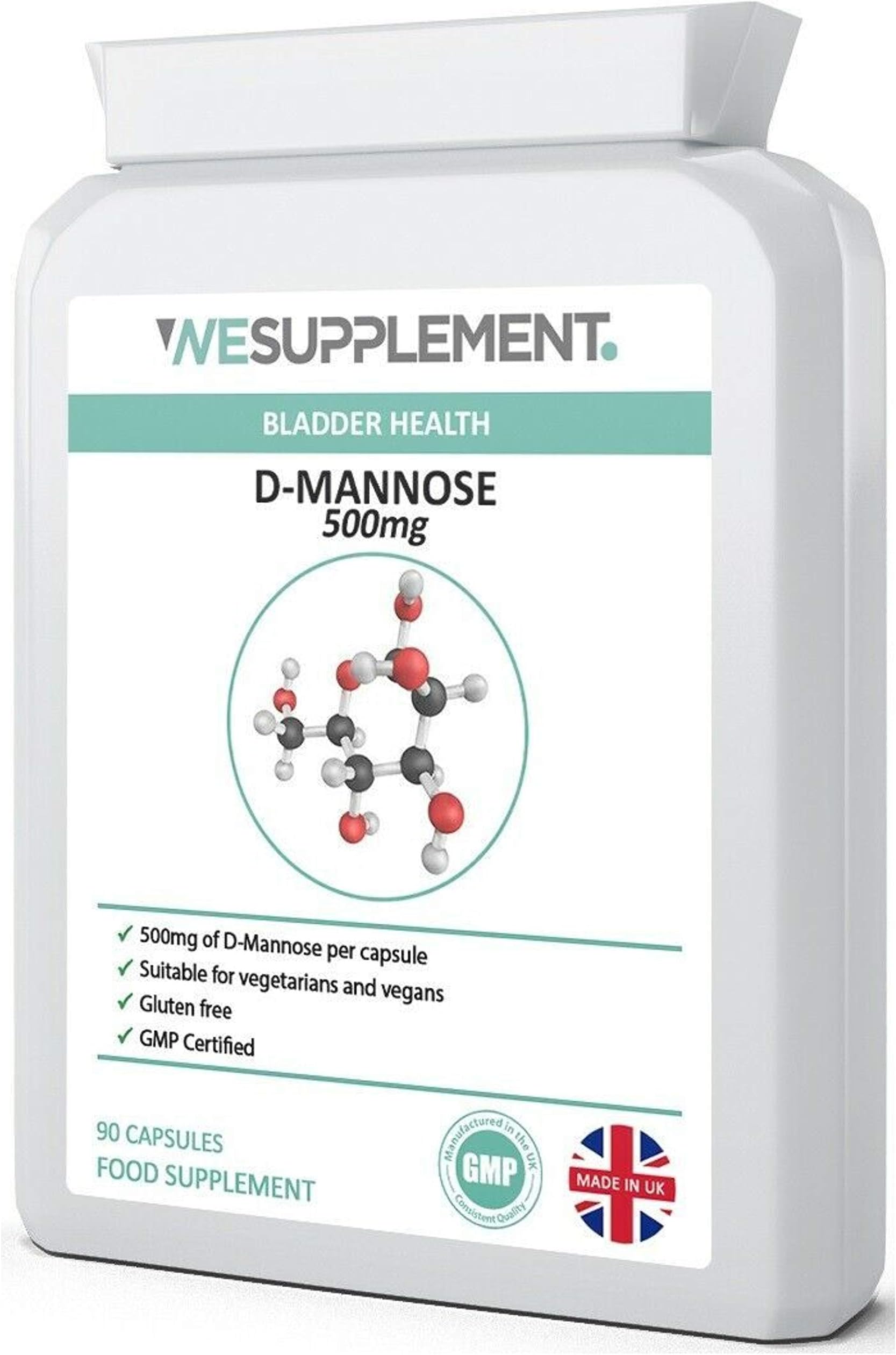 D Mannose Capsules – 1000mg per Serving (2 Capsules) – 90 High Strength Vegan Supplement – UTI, Cystitis & Bladder Support – Vegan, GMO, Gluten & Dairy Free – UK Made to GMP Standard