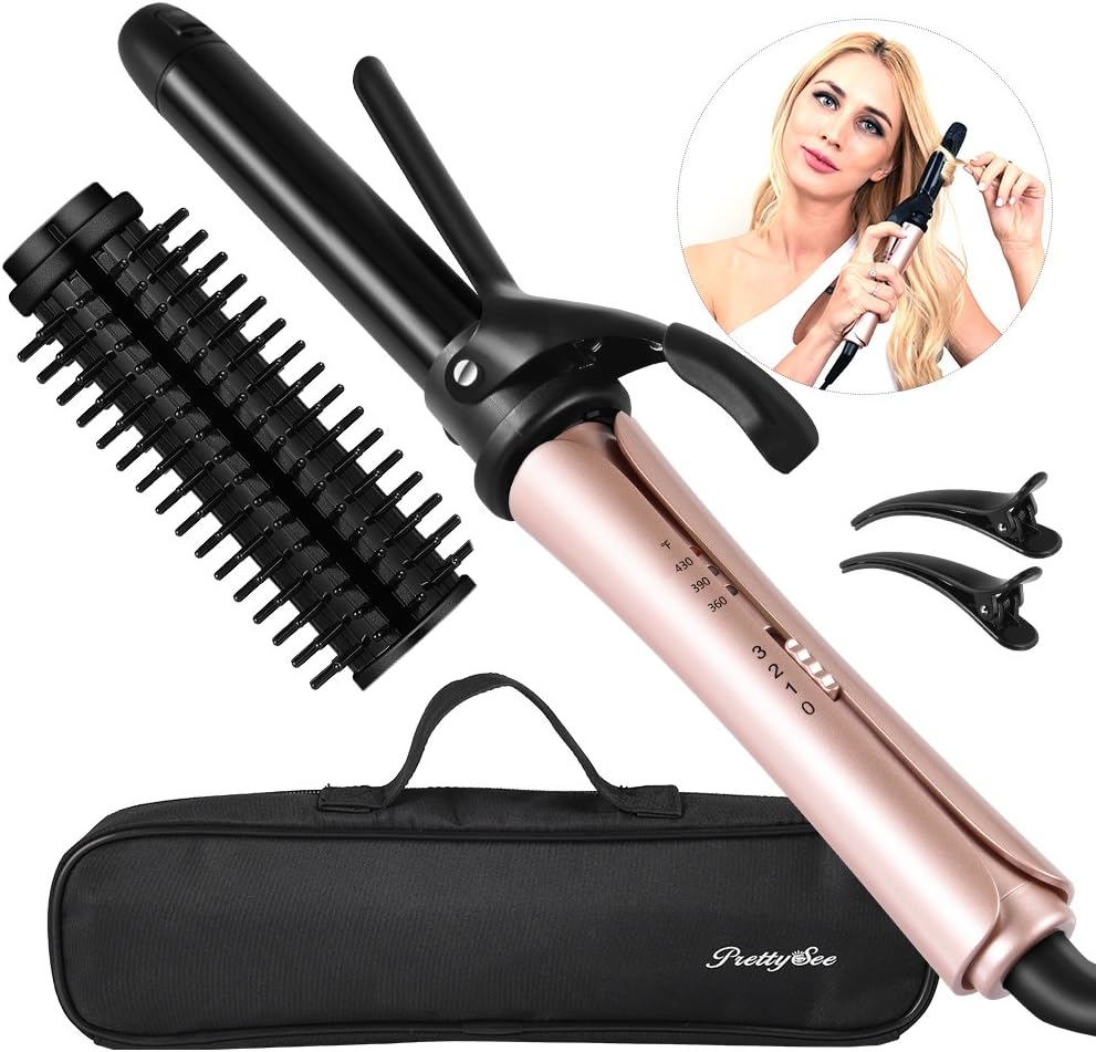 PRETTY SEE Curling Wand Interchangeable Curling Iron Ceramic Barrels Electric Hair Curler with Carry Case, Rose Gold