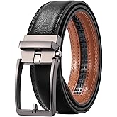 AWAYTR Men Ratchet Genuine Leather Belt - Adjustable Casual Dress Belt for Jeans with Slide Buckle