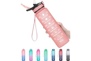 MEITAGIE 32oz Leakproof Motivational Sports Water Bottle with Straw & Time Marker, Flip Top Durable BPA Free Non-Toxic Frosted Bottle Perfect for Office, School, Gym and Workout