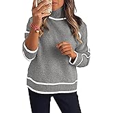 NALANISA Womens Turtleneck Chunky Sweaters Trendy 2025 Casual Long Sleeve Color Block Cute Pullover Sweater Tops Fall Clothes