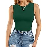 MANGOPOP Sleeveless Bodysuits for Women Crew Neck Tank Top Body Suit Basic Slim Fit Bodysuit Tops