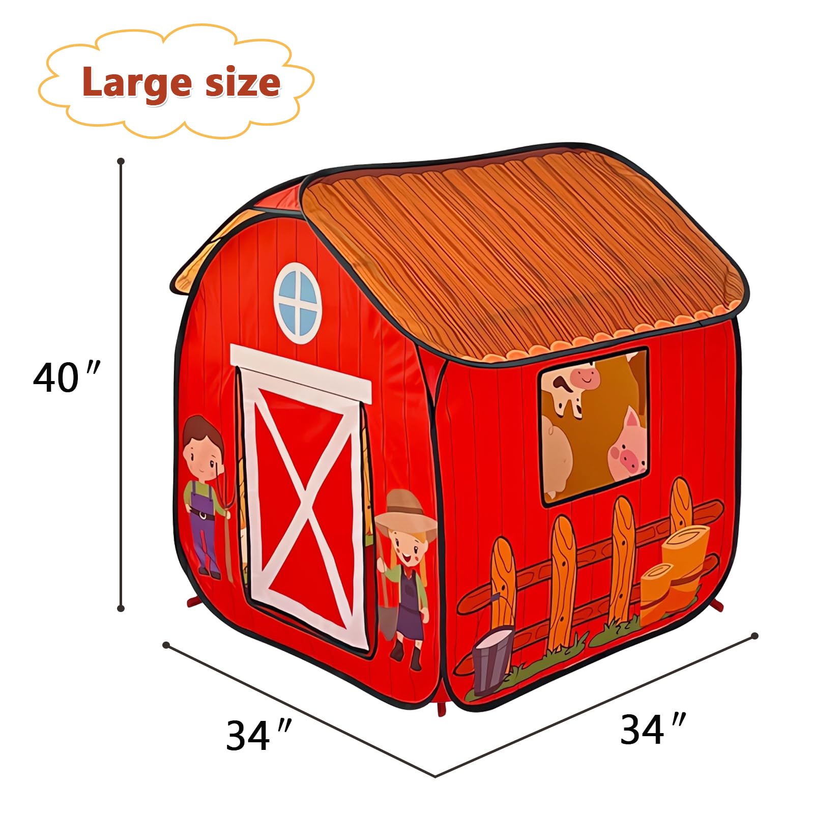 Kids Play Tent, Pop Up Barn for Kids, Indoor Outdoor Folding Portable Playhouse for Boys and Girls