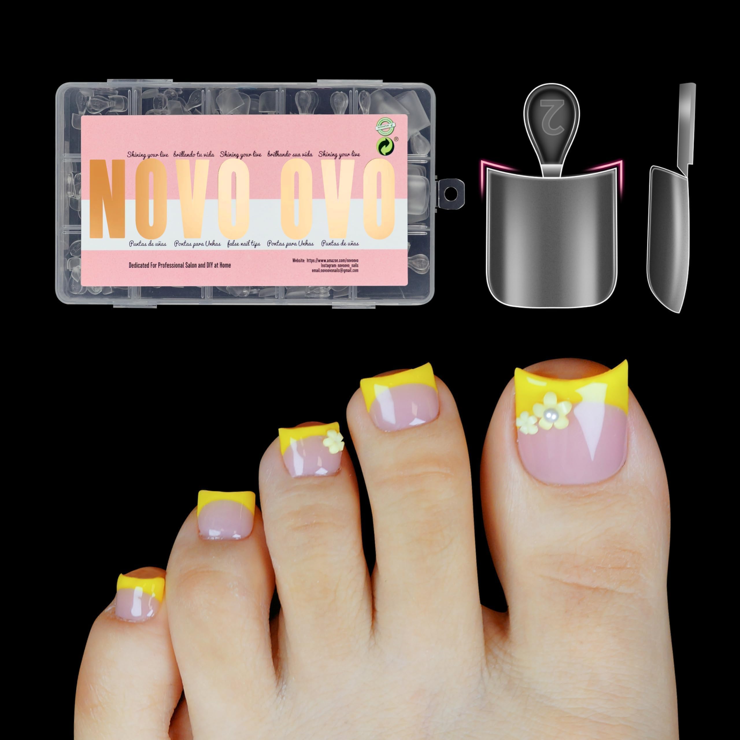 Photo 1 of NOVO OVO Halloween Short Toe Nail Tips Press on with Moon Curve, Thick Sharp Square Full Cover Soft Gel False Toenail Extension Kit, Clear Matte Fake Nails Acrylic Pedicure for DIY x 15 Sizes 240 Pcs