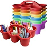 JEChrochen 6 Pack Classroom Caddy Organizer with Handle Multicolor Plastic Table Caddy 6 Compartments Storage Cup Holder for School Supplies Art Crafts Crayons Pencils Stackable Desk Caddy for Office