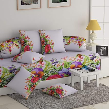 Diwan Set by Decorista|diwan Set Cotton|diwan Set with Cushion Covers and boosters|Diwan Set in 70% 5d diwan Set