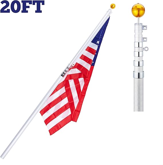 COZ 20' Flag Pole Telescoping Aluminum Kit 5Section