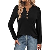 ATHMILE Long Sleeve Shirts for Women 2026 Fall Outfits Henley Dressy Casual Tops Trendy Blouses Cute T-Shirts Fashion Clothes