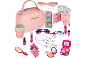 TOPBETHS Play Purse for Little Girls, Toddler Purse with Accessories and Pretend Play Makeup Kit, My First Purse Set Includes Pink Handbag, Wallet, Toy Phone, Kids Toy, Christmas Birthday Gift Set for Age 3+