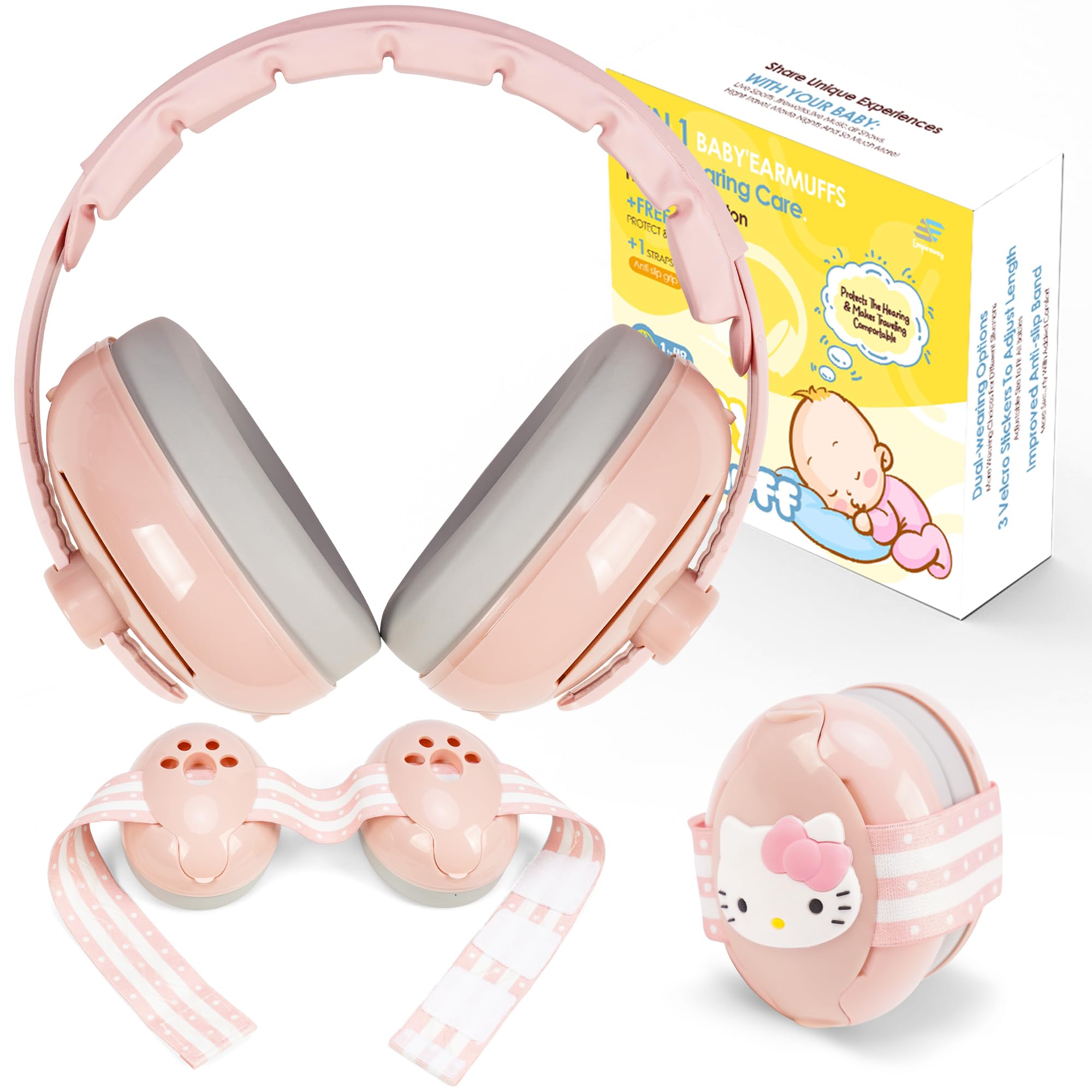 Photo 1 of Empireway GS010 2-in-1 Baby Ear Muffs Noise Protection - Adjustable, Lightweight, and Foldable Noise Cancelling Headphones for Infants & Toddlers (Up to 48 Months,Pink)
