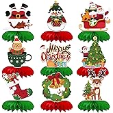 9 Pcs Christmas Honeycomb Centerpieces for Christmas Decorations, Christmas Table Decorations for Santa Themed Party Supplies
