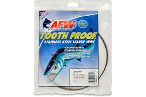 AFW Tooth Proof Stainless Steel Single Strand Hard Leader Wire - Bright and Camo for Shark, Barracuda, King Mackerel, Wahoo, Snook Bite Protection for Toothy Critters, Rigging Baits and Lures