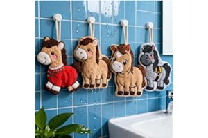 4pcs/Set Cartoon Horse Hand Towels New Year 2026 Washcloths Cute Absorbent Hanging Towel Kitchen Wiping Handkerchief