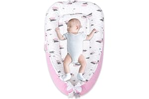 Aibeirbaby Baby Nest Lounger Pillow for Newborn, Cover Ultra Soft 100% Waffle Organic Cotton for 0-24 Months, Adjustable Breathable & Portable Infant Snuggle (Luxury Pink)