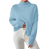 SunnyMelody Womens Cropped Turtleneck Sweater Fall Winter Spring 2025 Trendy Cute Mock Turtle Neck Cozy Soft Ribbed Knit Lightweight Long Sleeve Crop Knitted Pullover Sweaters Jumper Light Blue XL
