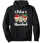 Feliz Navidad Sugar Skulls Christmas Reindeer Santa Mexican Pullover Hoodie