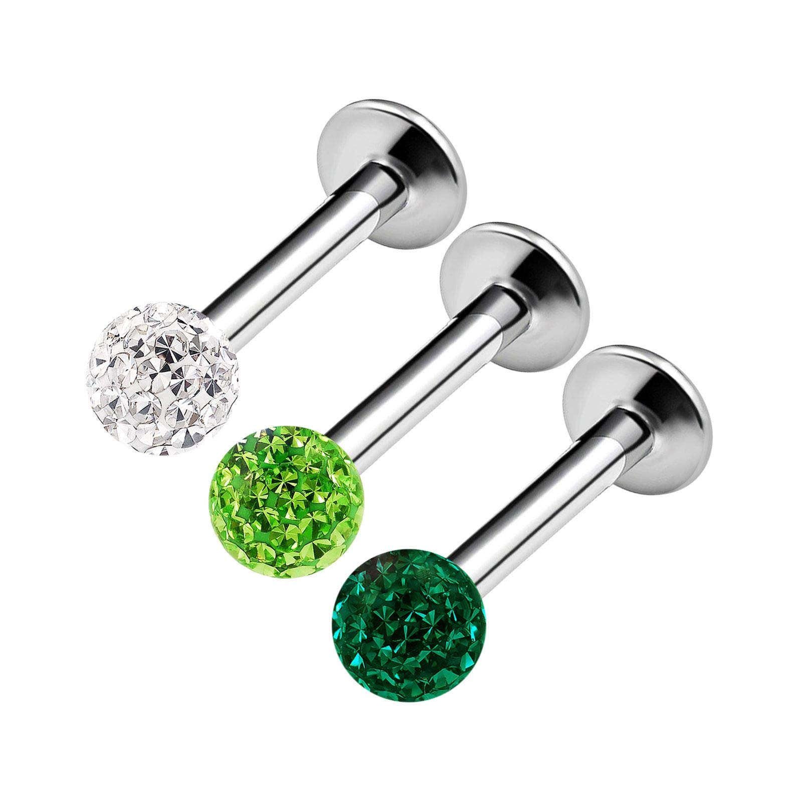 3 Pieces Surgical Steel Monroe Labret Gauge 16 3mm Crystal Ball Ear Ear Tragus Earrings Cartilage Piercing Jewelry Choose Sizes