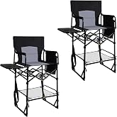 Romswi 2 Pack Extra Tall Folding Camping Chair, 30" Seat Height Director Chair with Side Table, Cup Holder, Storage Pocket, Portable High Chair Supports 400 lbs for Camping, Sports Events