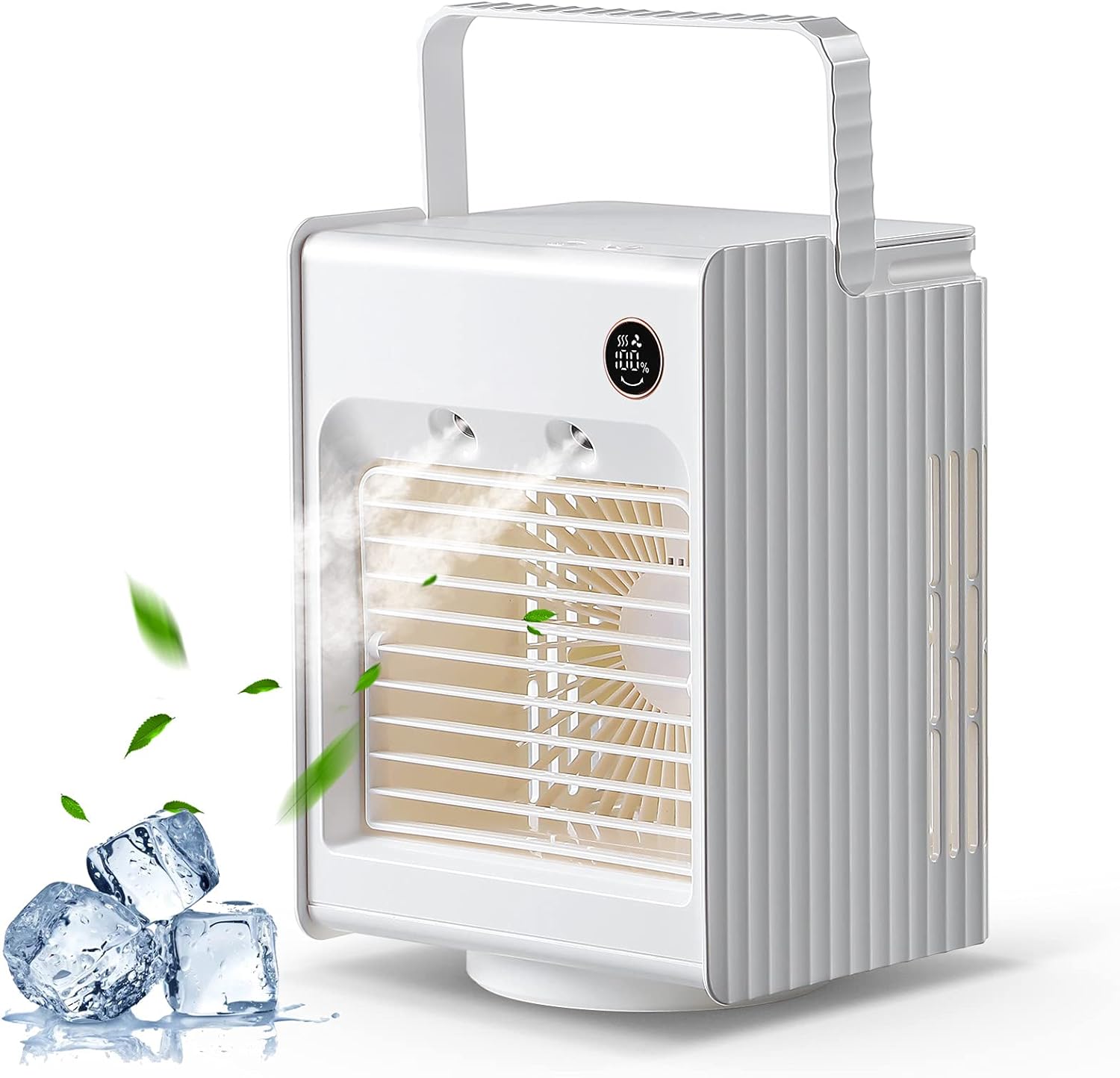 Portable AC Air Conditioner for Room, Box Cooler Fan with 3 Speed for Bedroom, 4000mAh Cordless Rechargeable 120° Oscillating Mini Cooling Fan with Sleep Night Light and Spray Mist Humidifier, White