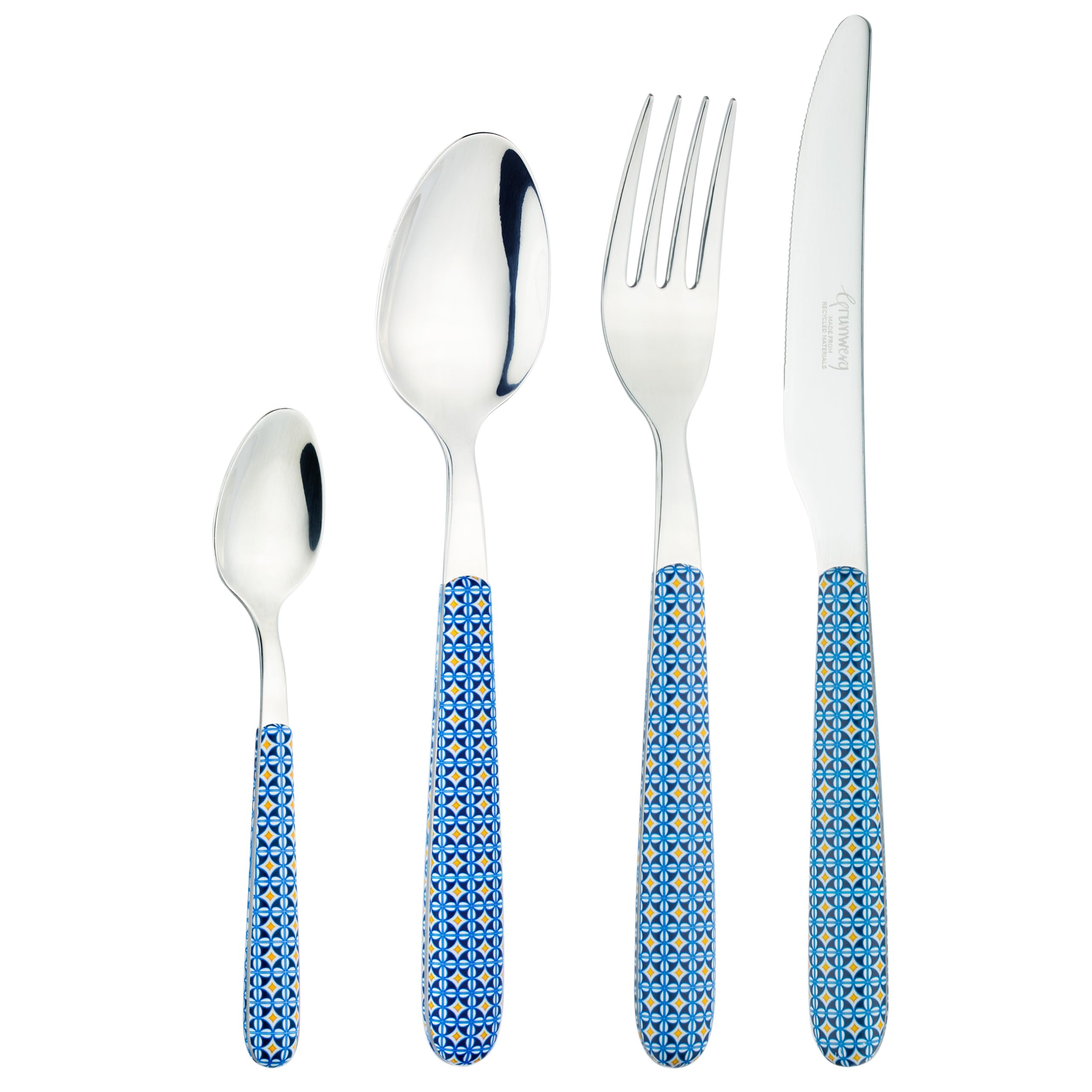 Grunwerg Greenworks 24 Piece Boxed Cutlery Set, Recycled Plastic, Eco-Friendly, Tiles, Blue Mosaic
