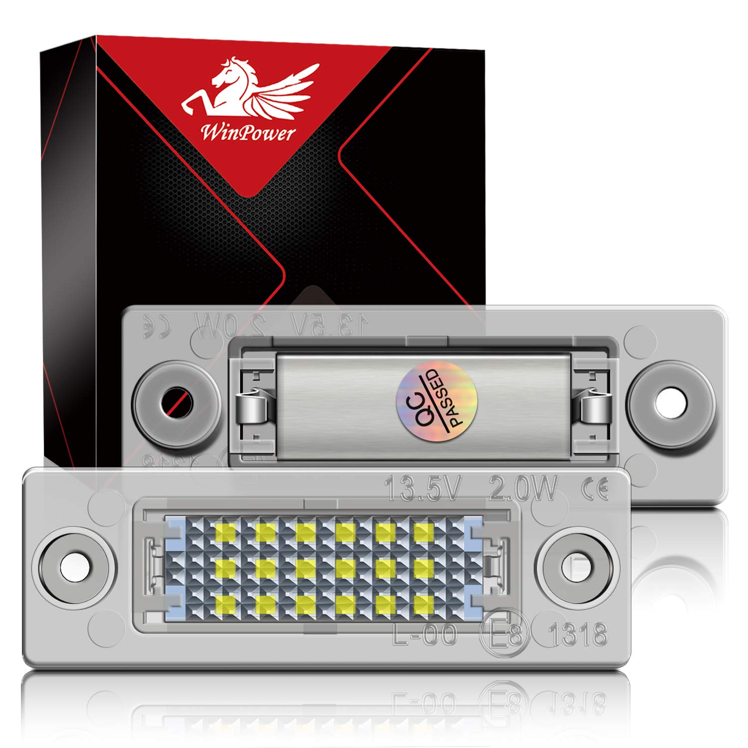 WinPower LED Number Plate Lights Assembly License Plate Lamps 6000K Compatible with Passat B5.5/B6 Caddy MK3 Golf5 plus Jetta/Syncro MK5 Transporter T5 Touran1 Superb1 3U B5 etc., 2Pcs