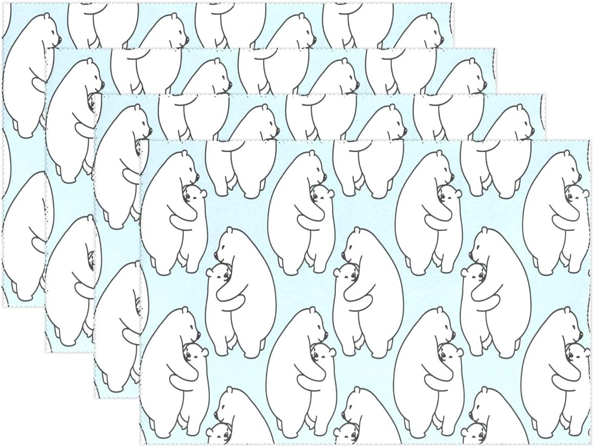 Nander Placemats Washable Dining Table Bear Hug Polar Panda Place Mats Polyester Kitchen Table Mats,Set of 4