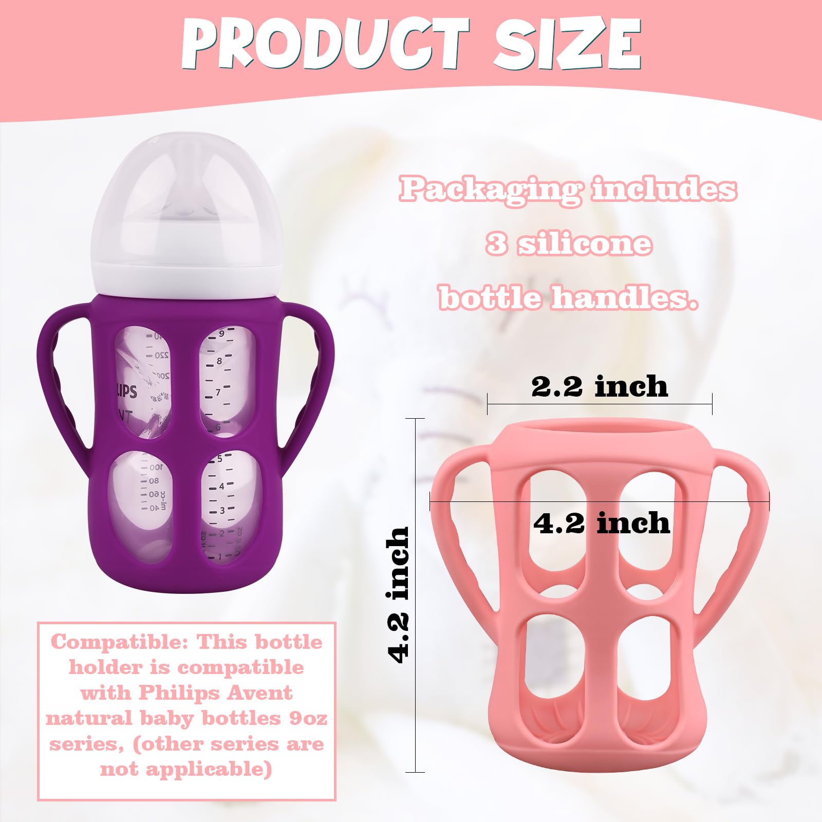 3 Pack Baby Bottle Handles for Philips Avent Natural Baby Bottles, Baby Bottle Holder with Easy Grip Handles (Pink+Purple+White)