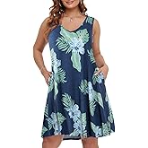 BELAROI Women Casual Summer Beach Dresses Plus Size Sundress V Neck Pockets Swing Tank Dress Cover Ups
