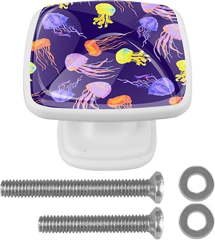 Manija del Armario Medusas de Colores Pomo De Cajón Blanco Cristal