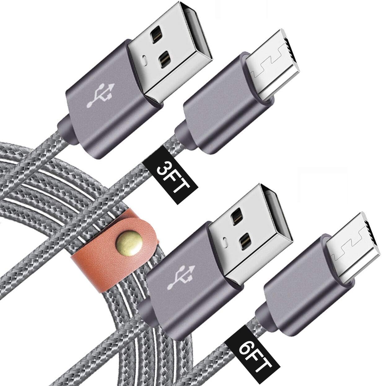 Phone Charger Cords for Motorola Moto E 2020,E6 E5 Play G5 G5s G4 E4 Plus Go/Cruise,Samsung Galaxy Note 4/5,Nokia 4.2/3.1,LG K40,Micro USB Power Cable,Durable Nylon Braided Fast Charging Wire 3FT+6FT