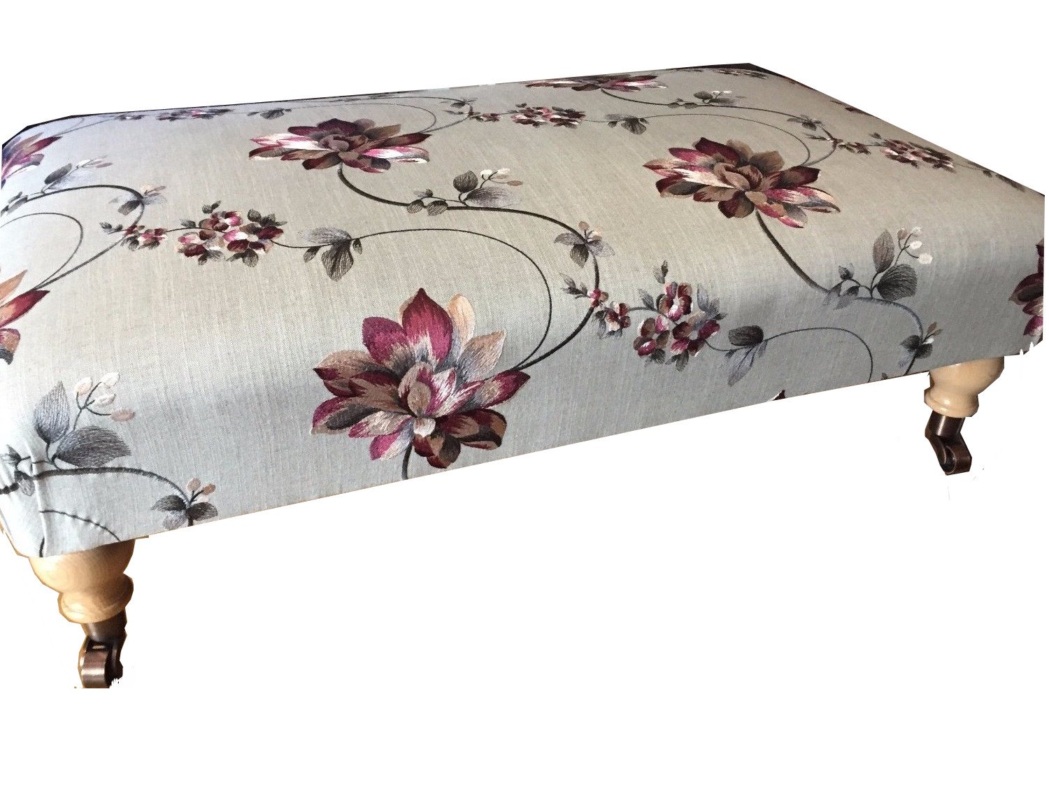 NEWLY UPHOLSTERED BESPOKE XX LARGE FOOTSTOOL/COFFEE TABLE GREY/PURPLE