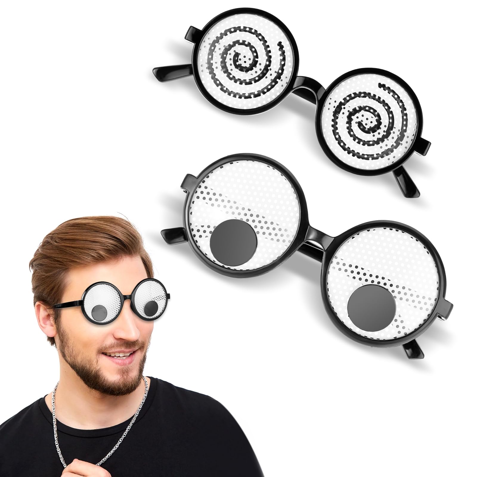 Qianyu 2 Pcs Halloween Eyeball Glasses Funny Shaking Eyes Glasses Silly Glasses Rave Novelty Sunglasses for Adults Men Women Halloween Costume Party Decorations Supply Accessories